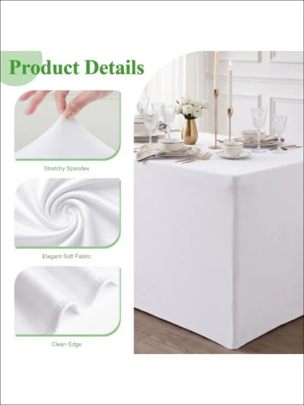 Fitted Tablecloth 6FT Rectangle Waterproof Spandex 2Pack Open Back Cover